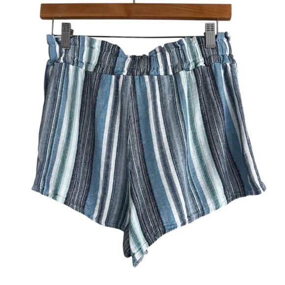 Vanilla Star Shorts Womens M Blue Striped Tie Waist Stretch Coastal Lightweight - Picture 2 of 3